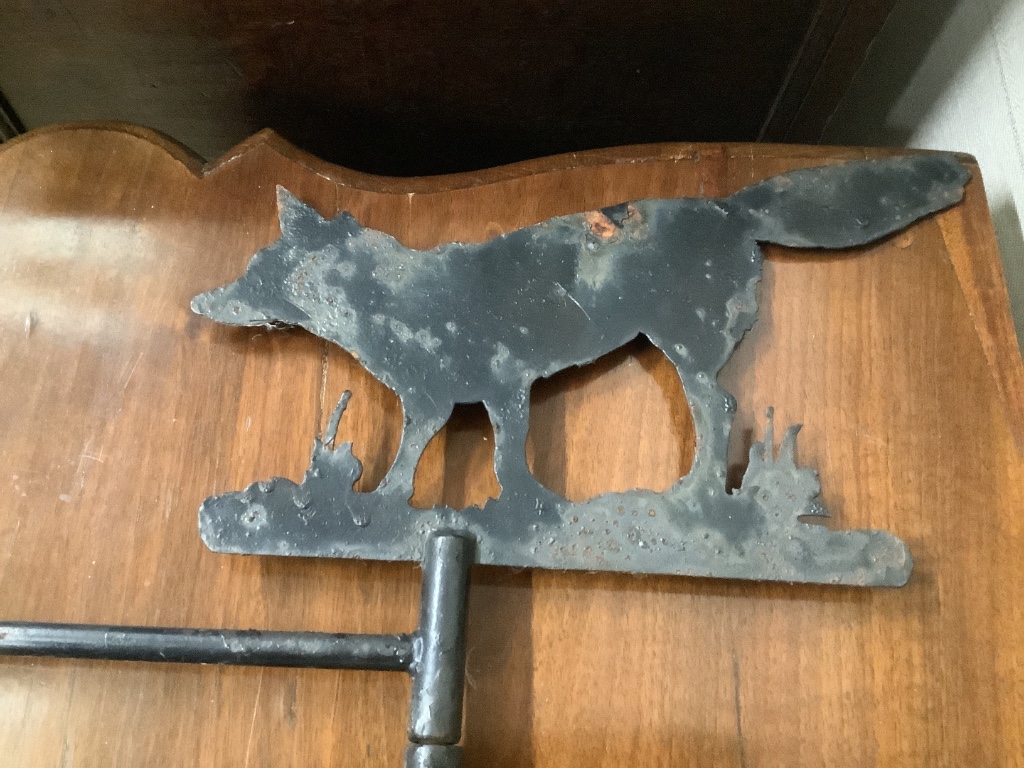 A painted wrought iron fox weathervane, 74cm high